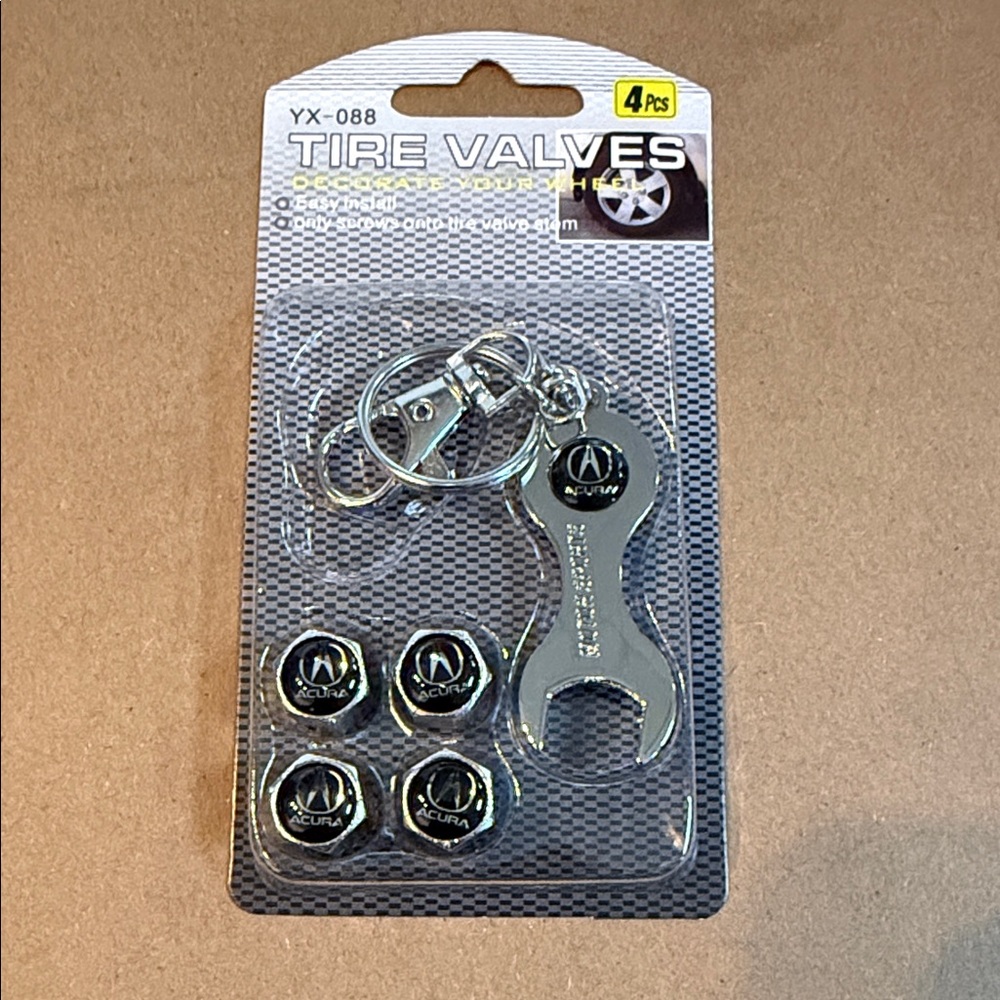 Acura Tire Valve Caps Set - Black and Silver